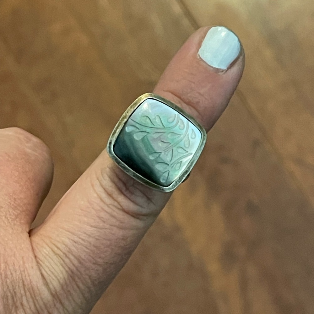 SILPADA Sterling Silver Carved Fern Leaf R2389 Abalone Band Ring 925 Sz:7